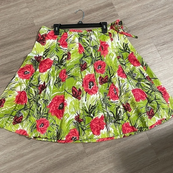 Talbots Women’s Midi Skirt Size 14 Green & Pink Tropical Floral Pleated Colorful - Picture 6 of 10